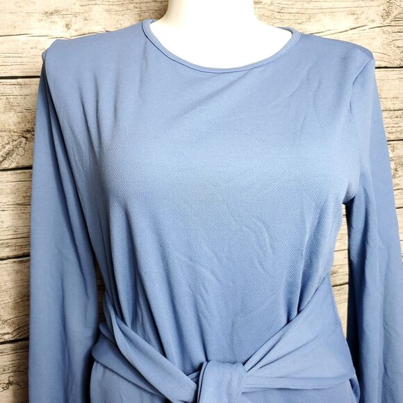 PRETTYGARDEN Long Lantern Sleeve Crewneck Tie Waist Knit Cocktail Dress Size XL - Picture 3 of 12